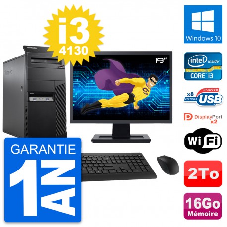 PC Tour Lenovo M83 Ecran 19" Intel i3-4130 RAM 16Go Disque 2To Windows 10 Wifi