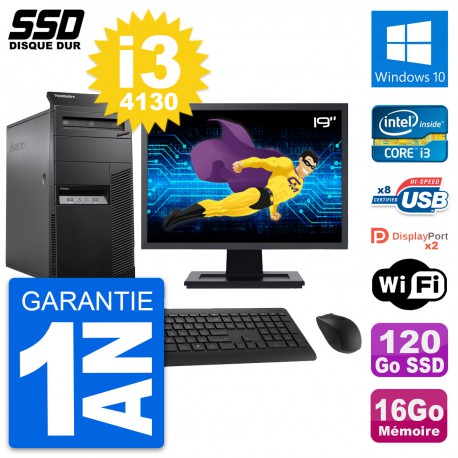 PC Tour Lenovo M83 Ecran 19" Intel i3-4130 RAM 16Go SSD 120Go Windows 10 Wifi