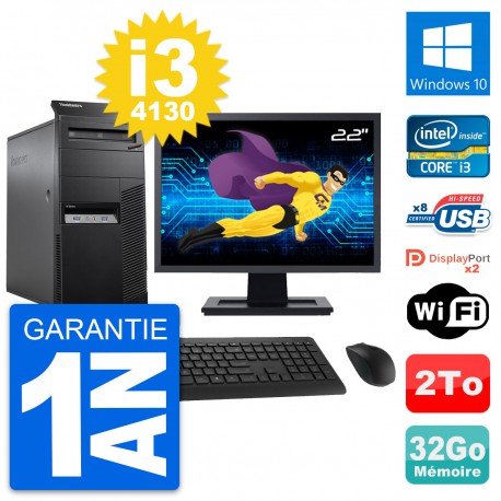 PC Tour Lenovo M83 Ecran 22" Intel i3-4130 RAM 32Go Disque 2To Windows 10 Wifi