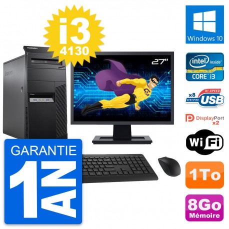 PC Tour Lenovo M83 Ecran 27" Core i3-4130 RAM 8Go Disque Dur 1To Windows 10 Wifi