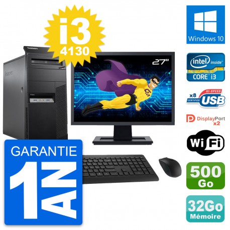 PC Tour Lenovo M83 Ecran 27" Intel i3-4130 RAM 32Go Disque 500Go Windows 10 Wifi