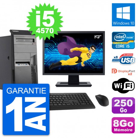 PC Tour Lenovo M83 Ecran 19" Intel i5-4570 RAM 8Go Disque 250Go Windows 10 Wifi