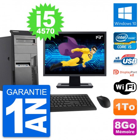 PC Tour Lenovo M83 Ecran 19" Core i5-4570 RAM 8Go Disque Dur 1To Windows 10 Wifi
