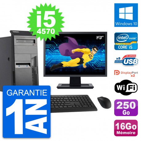 PC Tour Lenovo M83 Ecran 19" Intel i5-4570 RAM 16Go Disque 250Go Windows 10 Wifi