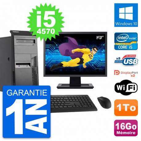 PC Tour Lenovo M83 Ecran 19" Intel i5-4570 RAM 16Go Disque 1To Windows 10 Wifi