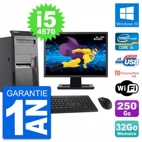 PC Tour Lenovo M83 Ecran 22" Intel i5-4570 RAM 32Go Disque 250Go Windows 10 Wifi