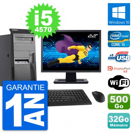 PC Tour Lenovo M83 Ecran 22" Intel i5-4570 RAM 32Go Disque 500Go Windows 10 Wifi