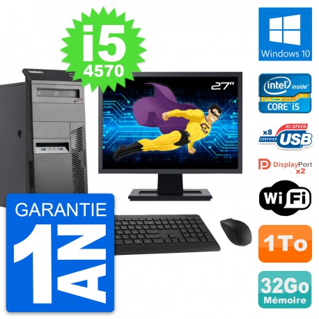 PC Tour Lenovo M83 Ecran 27" Intel i5-4570 RAM 32Go Disque 1To Windows 10 Wifi