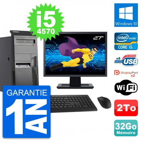 PC Tour Lenovo M83 Ecran 27" Intel i5-4570 RAM 32Go Disque 2To Windows 10 Wifi