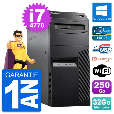 PC Tour Lenovo ThinkCentre M83 i7-4770 RAM 32Go Disque Dur 250Go Windows 10 Wifi