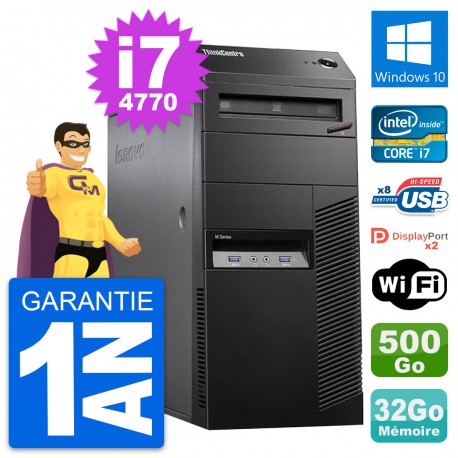 PC Tour Lenovo ThinkCentre M83 i7-4770 RAM 32Go Disque Dur 500Go Windows 10 Wifi