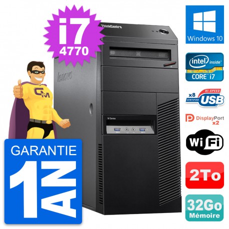 PC Tour Lenovo ThinkCentre M83 Intel i7-4770 RAM 32Go Disque 2To Windows 10 Wifi