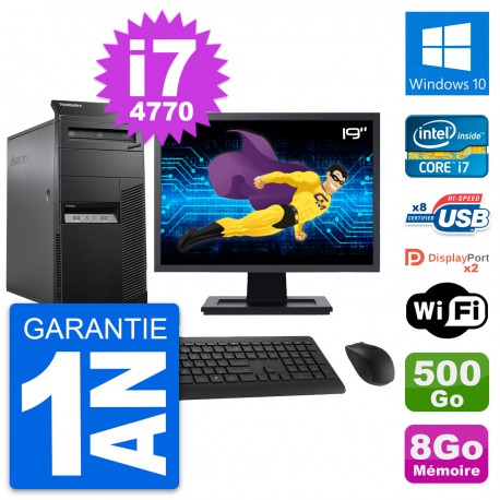 PC Tour Lenovo M83 Ecran 19" Intel i7-4770 RAM 8Go Disque 500Go Windows 10 Wifi