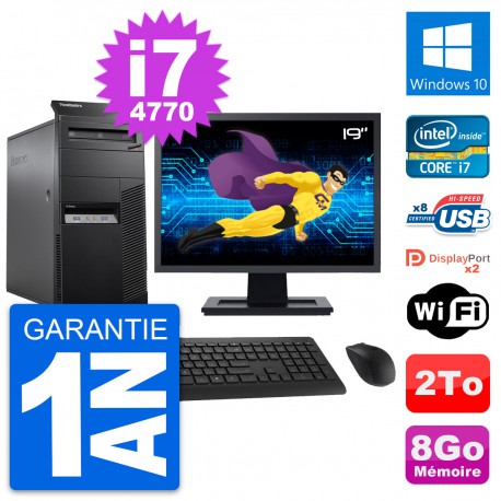PC Tour Lenovo M83 Ecran 19" Core i7-4770 RAM 8Go Disque Dur 2To Windows 10 Wifi