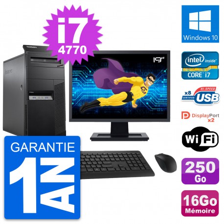 PC Tour Lenovo M83 Ecran 19" Intel i7-4770 RAM 16Go Disque 250Go Windows 10 Wifi