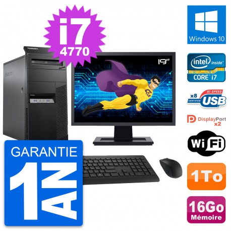 PC Tour Lenovo M83 Ecran 19" Intel i7-4770 RAM 16Go Disque 1To Windows 10 Wifi