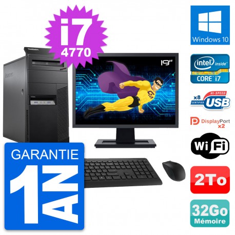 PC Tour Lenovo M83 Ecran 19" Intel i7-4770 RAM 32Go Disque 2To Windows 10 Wifi