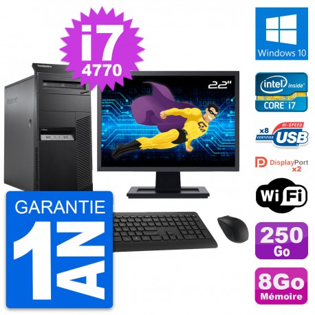 PC Tour Lenovo M83 Ecran 22" Intel i7-4770 RAM 8Go Disque 250Go Windows 10 Wifi