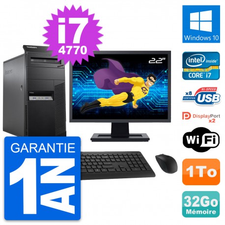 PC Tour Lenovo M83 Ecran 22" Intel i7-4770 RAM 32Go Disque 1To Windows 10 Wifi