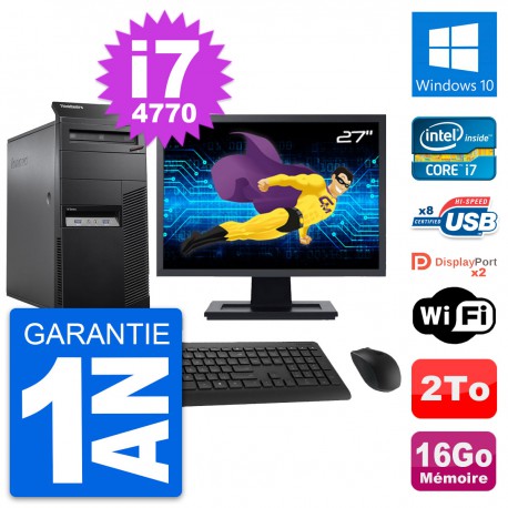 PC Tour Lenovo M83 Ecran 27" Intel i7-4770 RAM 16Go Disque 2To Windows 10 Wifi