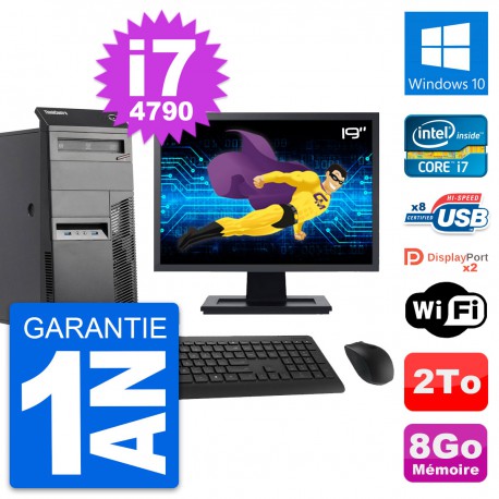 PC Tour Lenovo M83 Ecran 19" Core i7-4790 RAM 8Go Disque Dur 2To Windows 10 Wifi