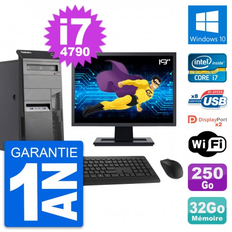 PC Tour Lenovo M83 Ecran 19" Intel i7-4790 RAM 32Go Disque 250Go Windows 10 Wifi