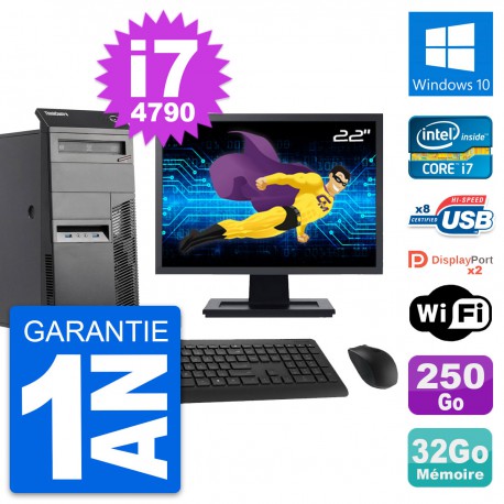 PC Tour Lenovo M83 Ecran 22" Intel i7-4790 RAM 32Go Disque 250Go Windows 10 Wifi