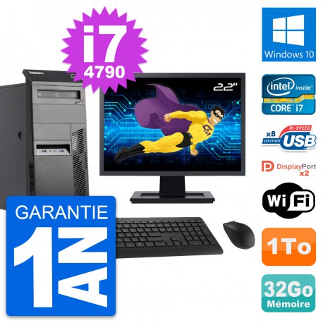 PC Tour Lenovo M83 Ecran 22" Intel i7-4790 RAM 32Go Disque 1To Windows 10 Wifi