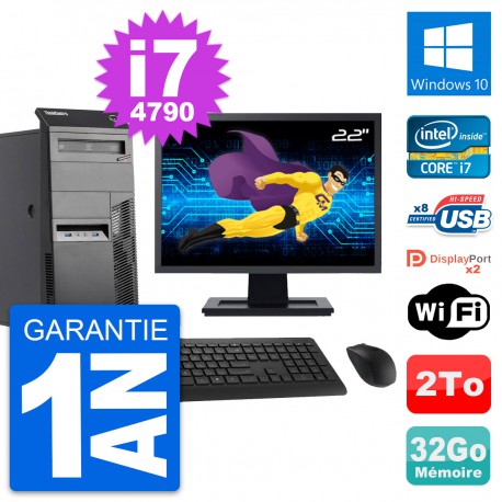 PC Tour Lenovo M83 Ecran 22" Intel i7-4790 RAM 32Go Disque 2To Windows 10 Wifi