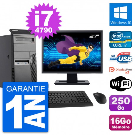 PC Tour Lenovo M83 Ecran 27" Intel i7-4790 RAM 16Go Disque 250Go Windows 10 Wifi