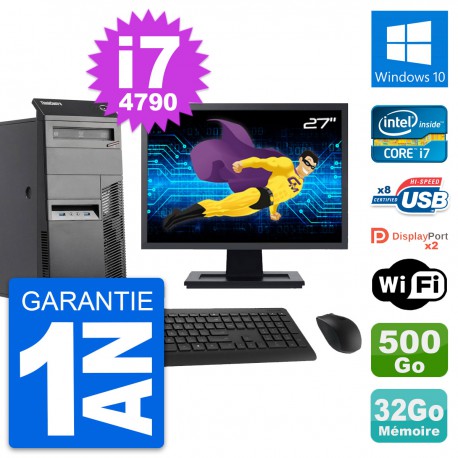 PC Tour Lenovo M83 Ecran 27" Intel i7-4790 RAM 32Go Disque 500Go Windows 10 Wifi