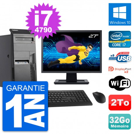 PC Tour Lenovo M83 Ecran 27" Intel i7-4790 RAM 32Go Disque 2To Windows 10 Wifi