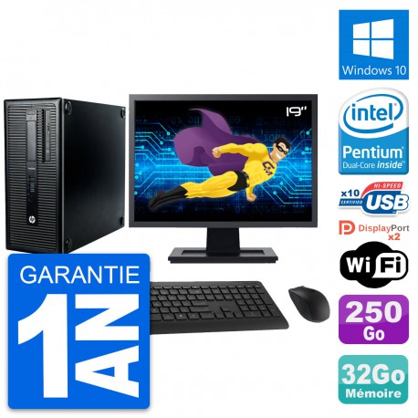 PC Tour HP 600 G1 Ecran 19" Intel G3220 RAM 32Go Disque 250Go Windows 10 Wifi