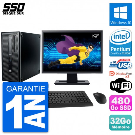 PC Tour HP ProDesk 600 G1 Ecran 19" G3220 RAM 32Go SSD 480Go Windows 10 Wifi