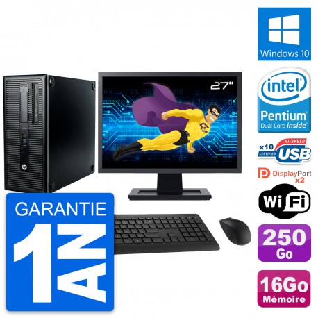 PC Tour HP 600 G1 Ecran 27" Intel G3220 RAM 16Go Disque 250Go Windows 10 Wifi