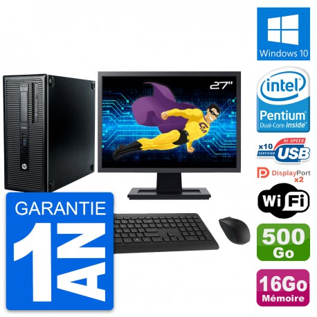 PC Tour HP 600 G1 Ecran 27" Intel G3220 RAM 16Go Disque 500Go Windows 10 Wifi