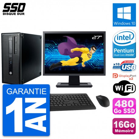 PC Tour HP ProDesk 600 G1 Ecran 27" G3220 RAM 16Go SSD 480Go Windows 10 Wifi