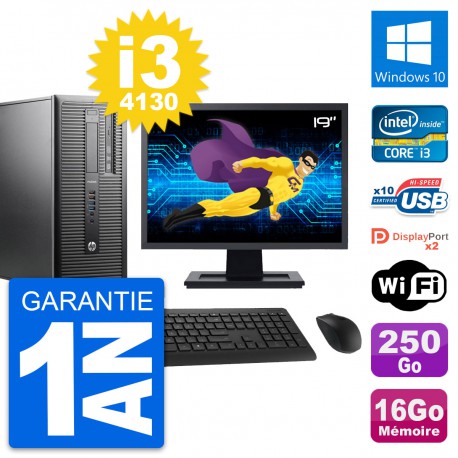 PC Tour HP 600 G1 Ecran 19" Intel i3-4130 RAM 16Go Disque 250Go Windows 10 Wifi