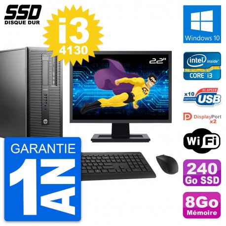 PC Tour HP ProDesk 600 G1 Ecran 22" i3-4130 RAM 8Go SSD 240Go Windows 10 Wifi
