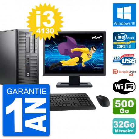 PC Tour HP 600 G1 Ecran 22" Intel i3-4130 RAM 32Go Disque 500Go Windows 10 Wifi