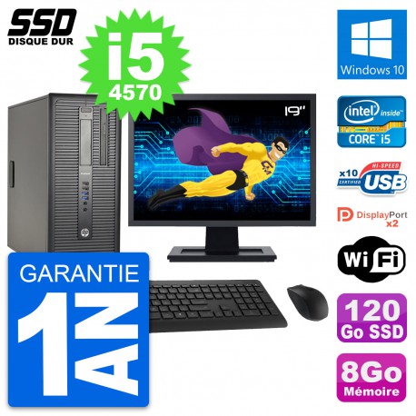 PC Tour HP ProDesk 600 G1 Ecran 19" i5-4570 RAM 8Go SSD 120Go Windows 10 Wifi