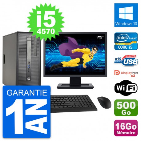 PC Tour HP 600 G1 Ecran 19" Intel i5-4570 RAM 16Go Disque 500Go Windows 10 Wifi