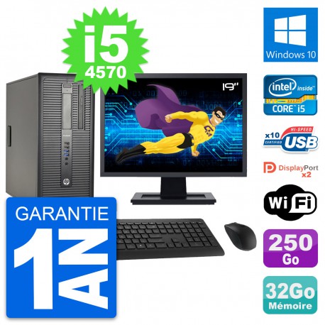 PC Tour HP 600 G1 Ecran 19" Intel i5-4570 RAM 32Go Disque 250Go Windows 10 Wifi