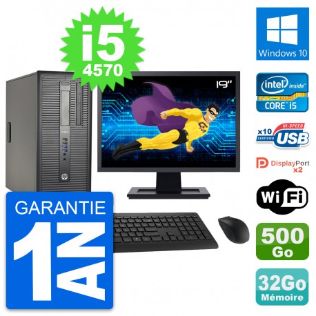 PC Tour HP 600 G1 Ecran 19" Intel i5-4570 RAM 32Go Disque 500Go Windows 10 Wifi