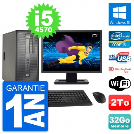 PC Tour HP ProDesk 600 G1 Ecran 19" i5-4570 RAM 32Go Disque 2To Windows 10 Wifi