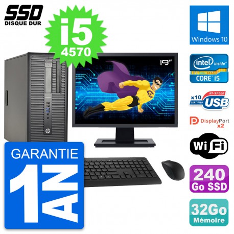 PC Tour HP ProDesk 600 G1 Ecran 19" i5-4570 RAM 32Go SSD 240Go Windows 10 Wifi