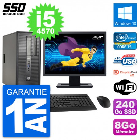 PC Tour HP ProDesk 600 G1 Ecran 22" i5-4570 RAM 8Go SSD 240Go Windows 10 Wifi