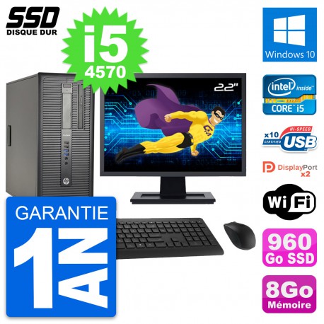PC Tour HP ProDesk 600 G1 Ecran 22" i5-4570 RAM 8Go SSD 960Go Windows 10 Wifi
