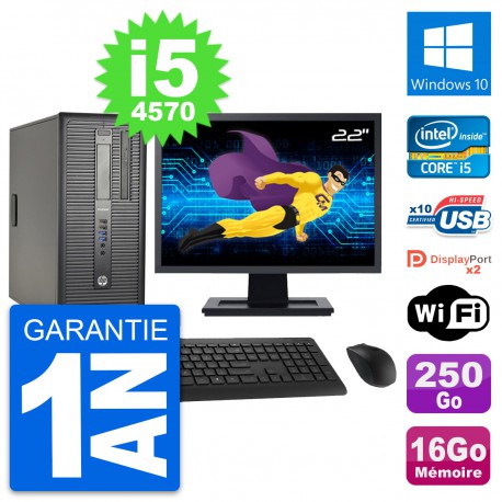 PC Tour HP 600 G1 Ecran 22" Intel i5-4570 RAM 16Go Disque 250Go Windows 10 Wifi