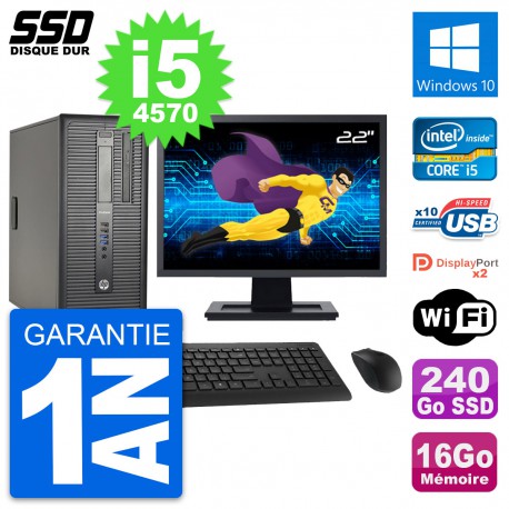 PC Tour HP ProDesk 600 G1 Ecran 22" i5-4570 RAM 16Go SSD 240Go Windows 10 Wifi